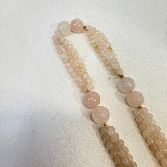 Rose Quartz Beaded Necklace Carved Pendant Pink‎ Natural Stone Lotus Flower - Picture 11 of 11